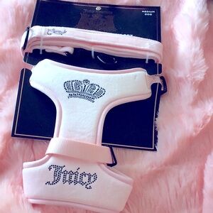 NEW Juicy Couture Medium Dog Pink Harness + Lash Set W/diamond-like pearls